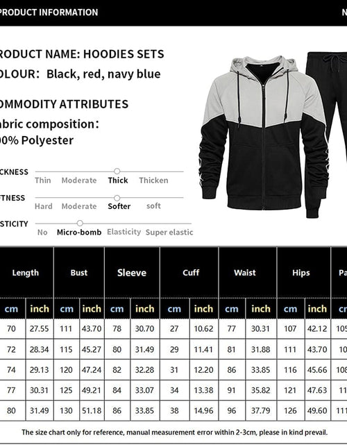 Load image into Gallery viewer, Men&#39;S Hooded Athletic Tracksuit Sweatsuit Long Sleeve Full-Zip Jogging Sweatpants 2 Piece Patchwork Sportsuits
