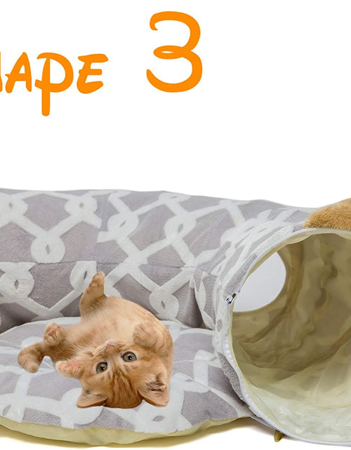 Load image into Gallery viewer, Cat Dog Tunnel Bed with Cushion Tube Toys Oxford Cloth Large Diameter Longer Crinkle Collapsible 3 Way for Large Cats Kittens Kitty Small Puppy Outdoor 3FT
