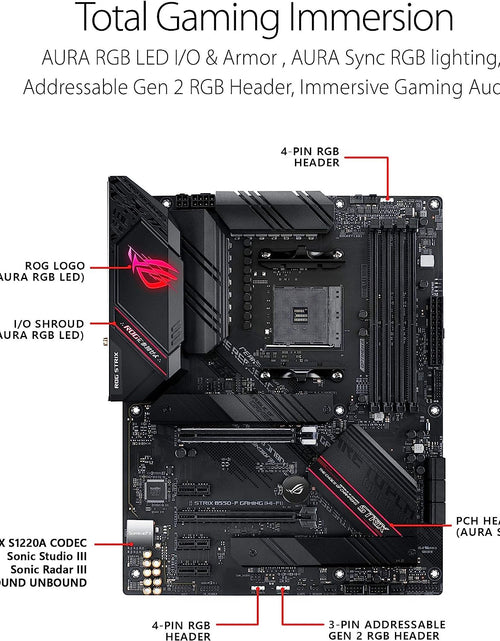 Load image into Gallery viewer, ROG Strix B550-F Gaming (Wifi 6) AMD AM4 Zen 3 Ryzen 5000 &amp; 3Rd Gen Ryzen ATX Gaming Motherboard (Pcie 4.0, 2.5Gb LAN, BIOS Flashback, HDMI 2.1, Addressable Gen 2 RGB Header and Aura Sync)
