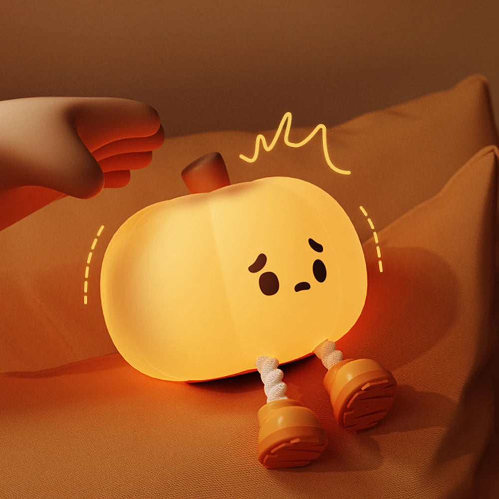 LED Night Lights Cute Pumpkin Safe Silicone Lamp USB Rechargeable Timing Bedside Decor Kids Baby Soft Nightlight Halloween Gift