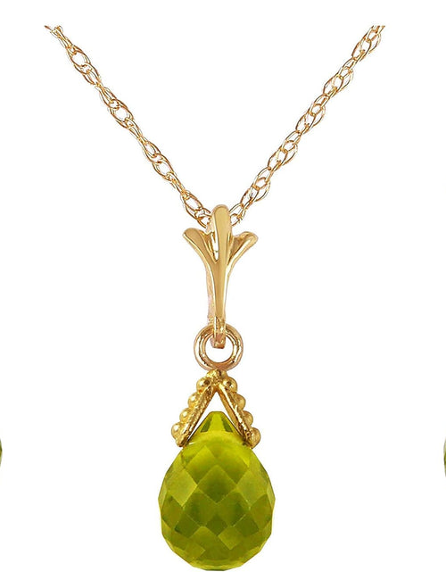 Load image into Gallery viewer, 14K Solid Gold Jewelry Set: Natural Briolette 7 Carat Total Peridot Pendant Necklace and Dangle Earrings
