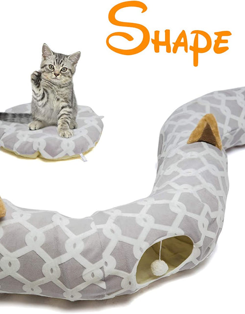 Load image into Gallery viewer, Cat Dog Tunnel Bed with Cushion Tube Toys Oxford Cloth Large Diameter Longer Crinkle Collapsible 3 Way for Large Cats Kittens Kitty Small Puppy Outdoor 3FT
