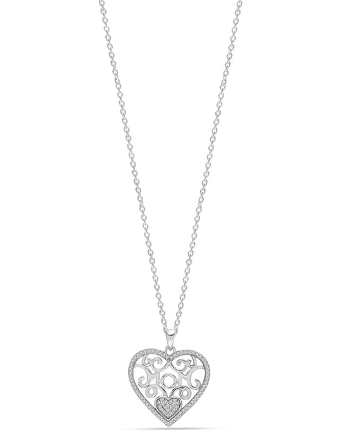 Load image into Gallery viewer, 925 Sterling Silver Light-Weight CZ Filigree Heart Pendant Necklace Jewelry Gifts for Women and Teen Girls 18&quot; Inch
