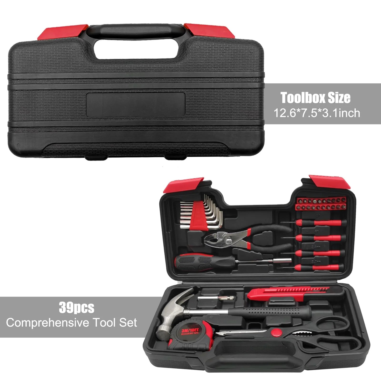 39-Piece Tool Set, General Household 39 PCS Hand Tool Kit with Plastic Toolbox Storage Case