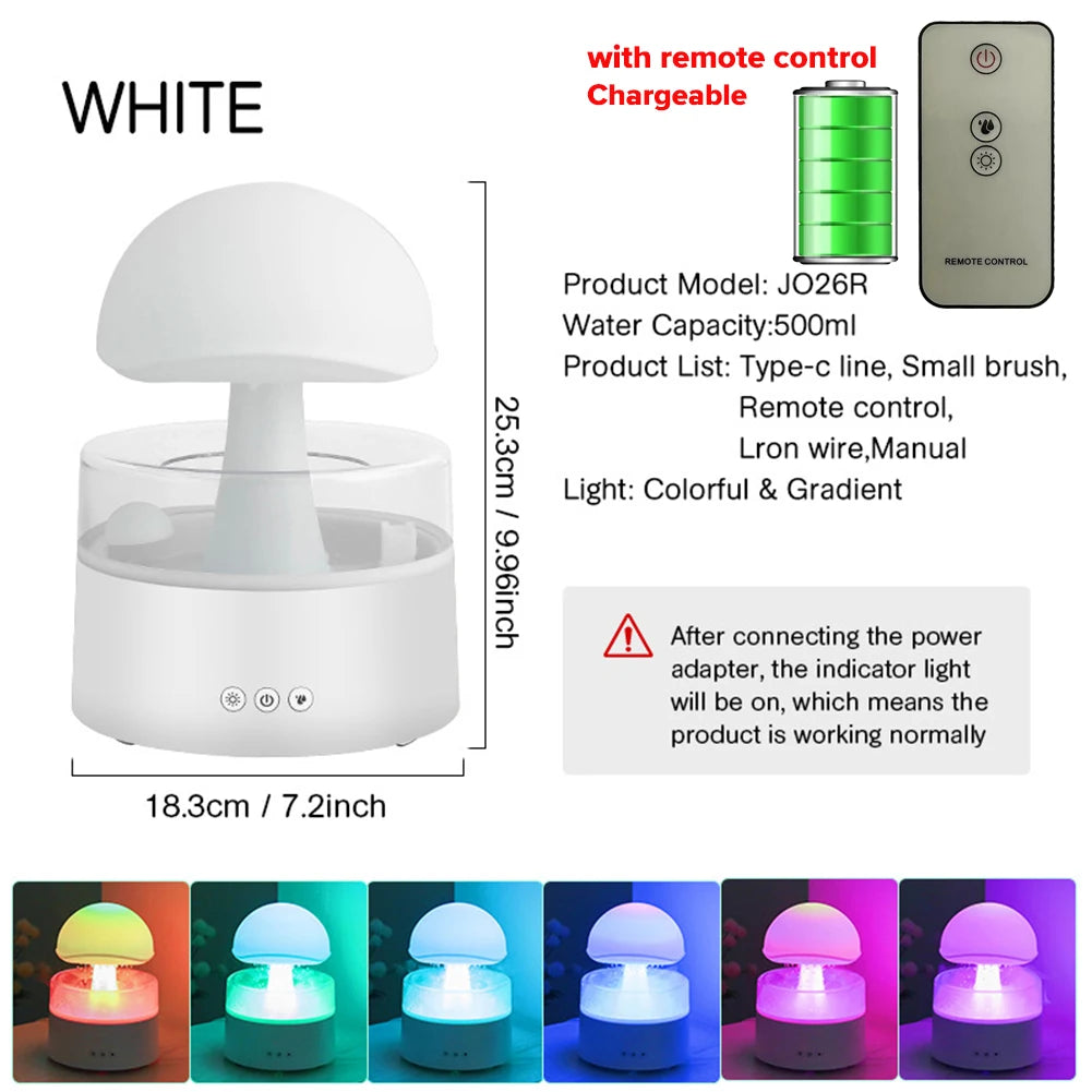 Mushroom Cloud Rain Humidifier Relaxing Raindrop Aromatherapy Machine Ultrasonic Atomization Humidification Colorful Night Light