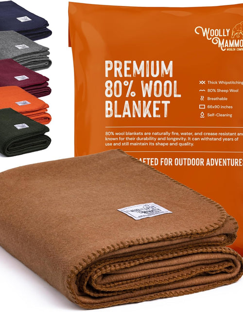 Load image into Gallery viewer, Woolly Mammoth Woolen Co. | Extra Large Merino Wool Camp Blanket | Perfect Outdoor Gear | Bedroll for Bushcraft, Camping, Trekking, Hiking, Survival, or Throw Blanket at the Cabin (Tan)
