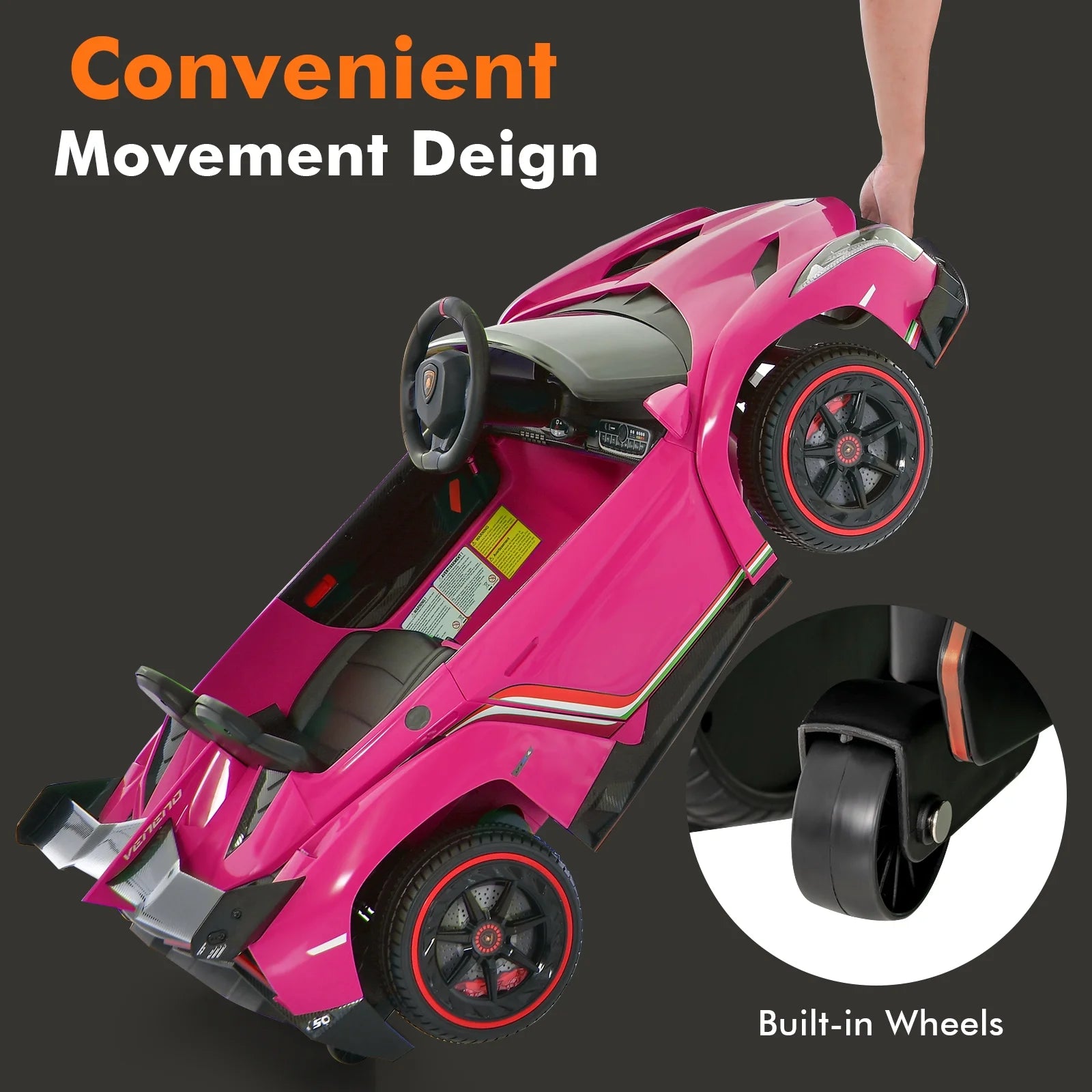 2 Seater Kids Ride on Car, 12V 4WD Licensed Lamborghini Veneno Powered Electric Vehicle with Hydraulic Doors, Rocking Mode, Adjustable Speeds, Remote Control, MP3, Headlight