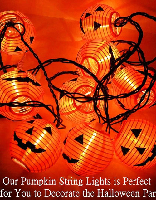 Load image into Gallery viewer, Halloween Pumpkin Lantern String Lights, 8.5Ft Orange Pumpkin String Lights with 10 Nylon Jack Smiling Face Lanterns, Halloween Lantern Lights for Indoor Outdoor Halloween Party Decor
