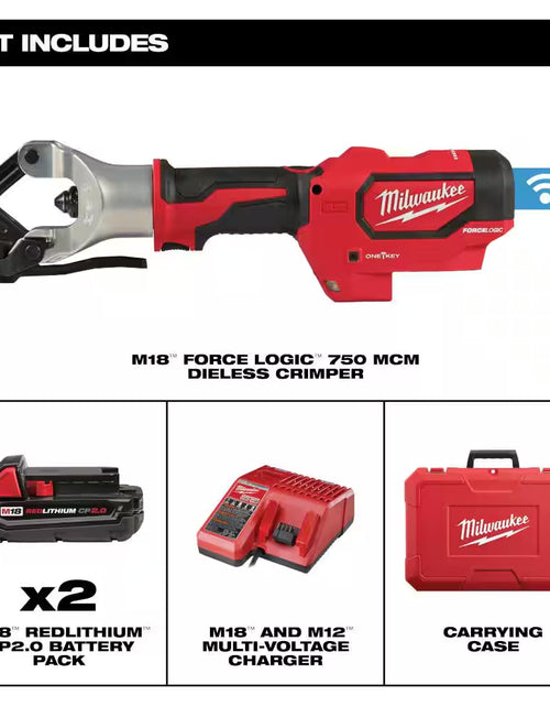 Load image into Gallery viewer, M18 18V Lithium-Ion Cordless FORCE LOGIC 750 MCM Dieless Crimping Tool Kit with 2 2.0 Ah Batteries and Bag
