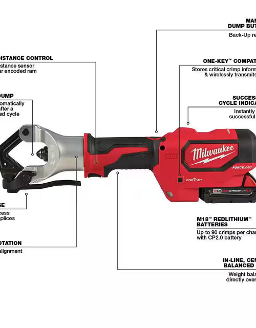 Load image into Gallery viewer, M18 18V Lithium-Ion Cordless FORCE LOGIC 750 MCM Dieless Crimping Tool Kit with 2 2.0 Ah Batteries and Bag
