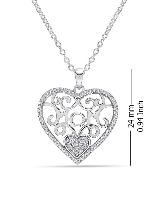 Load image into Gallery viewer, 925 Sterling Silver Light-Weight CZ Filigree Heart Pendant Necklace Jewelry Gifts for Women and Teen Girls 18&quot; Inch
