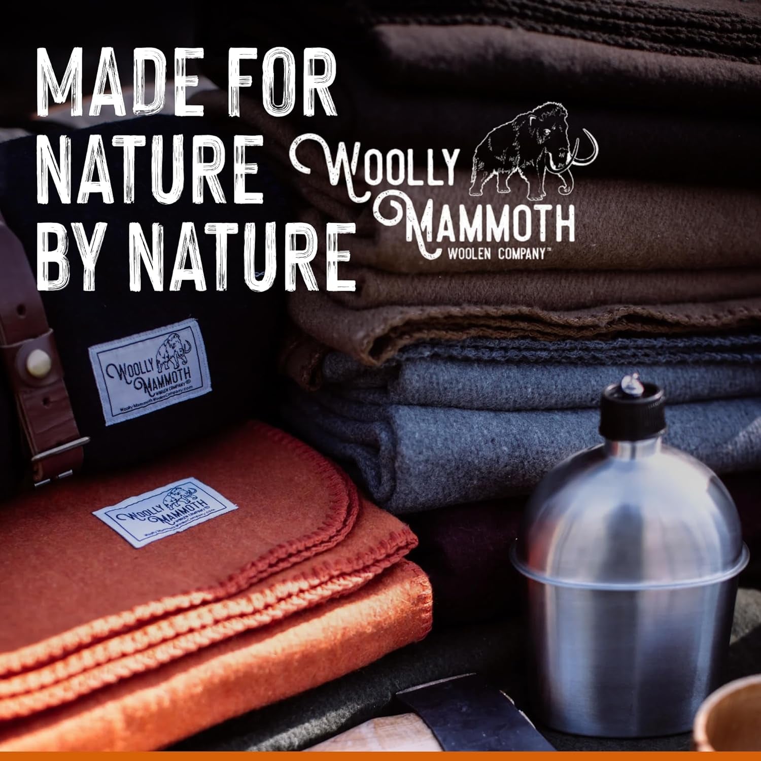 Woolly Mammoth Woolen Co. | Extra Large Merino Wool Camp Blanket | Perfect Outdoor Gear | Bedroll for Bushcraft, Camping, Trekking, Hiking, Survival, or Throw Blanket at the Cabin (Tan)