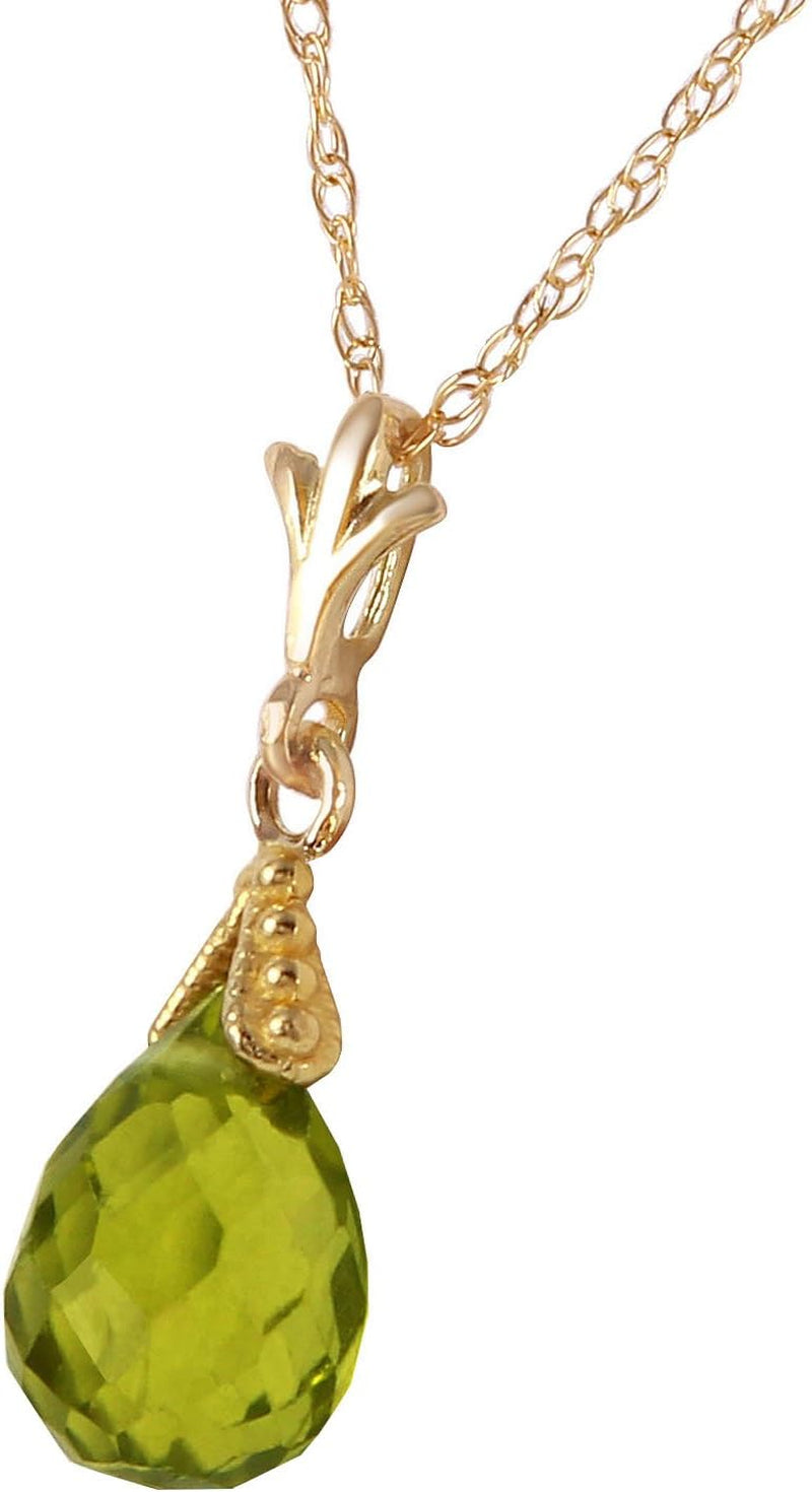 14K Solid Gold Jewelry Set: Natural Briolette 7 Carat Total Peridot Pendant Necklace and Dangle Earrings