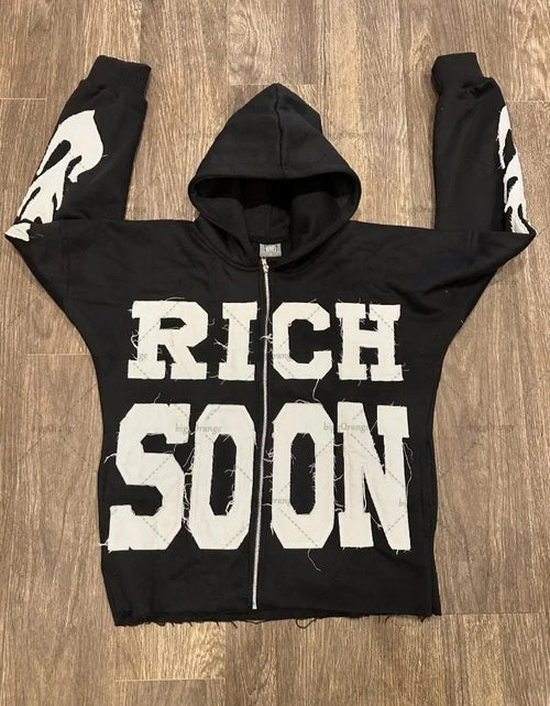 Load image into Gallery viewer, Trendy Brand Crying Face Letter Embroidered Zipper Hoodie Men Y2K Retro Harajuku Jacket Hip-Hop Rock Casual Oversized Sweatshirt
