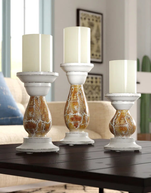 Load image into Gallery viewer, 9.95&#39;&#39; H Wood Tabletop Candlestick
