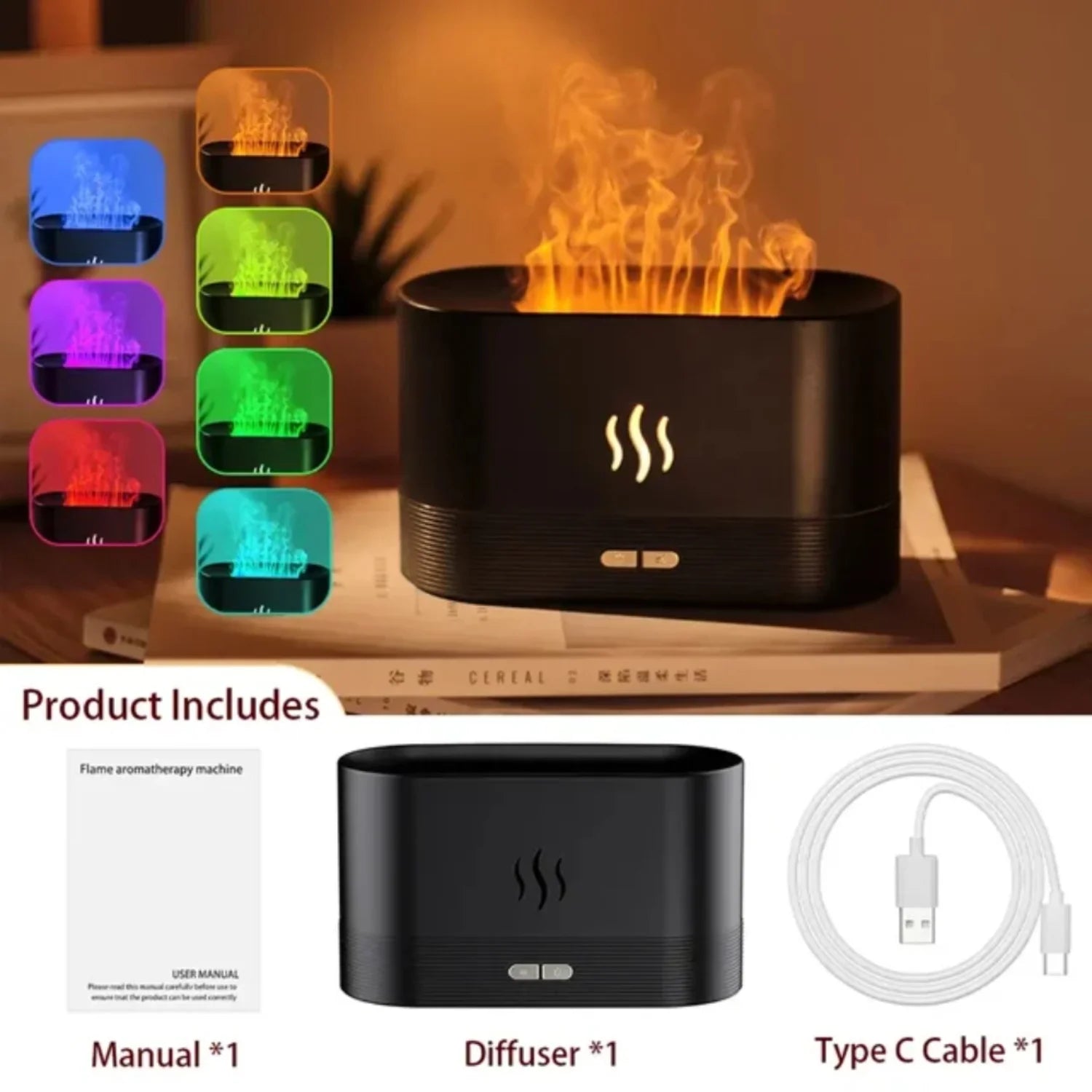 New Fireplace Humidifier Crystal Salt Rock Fire Lamp 7 Color Flame Volcano Air Humidifier Esstial Oil Diffuser For