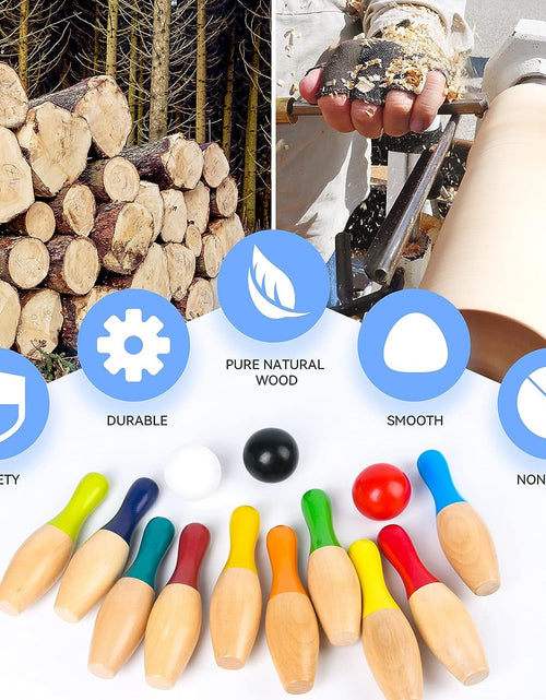 Load image into Gallery viewer, Wood Bowling Backyard Games Wooden Pins Balls,And Mesh Carrying Bag Educational Games Indoor and Outdoor Toys Family Fun for Kids Toddlers and Adults
