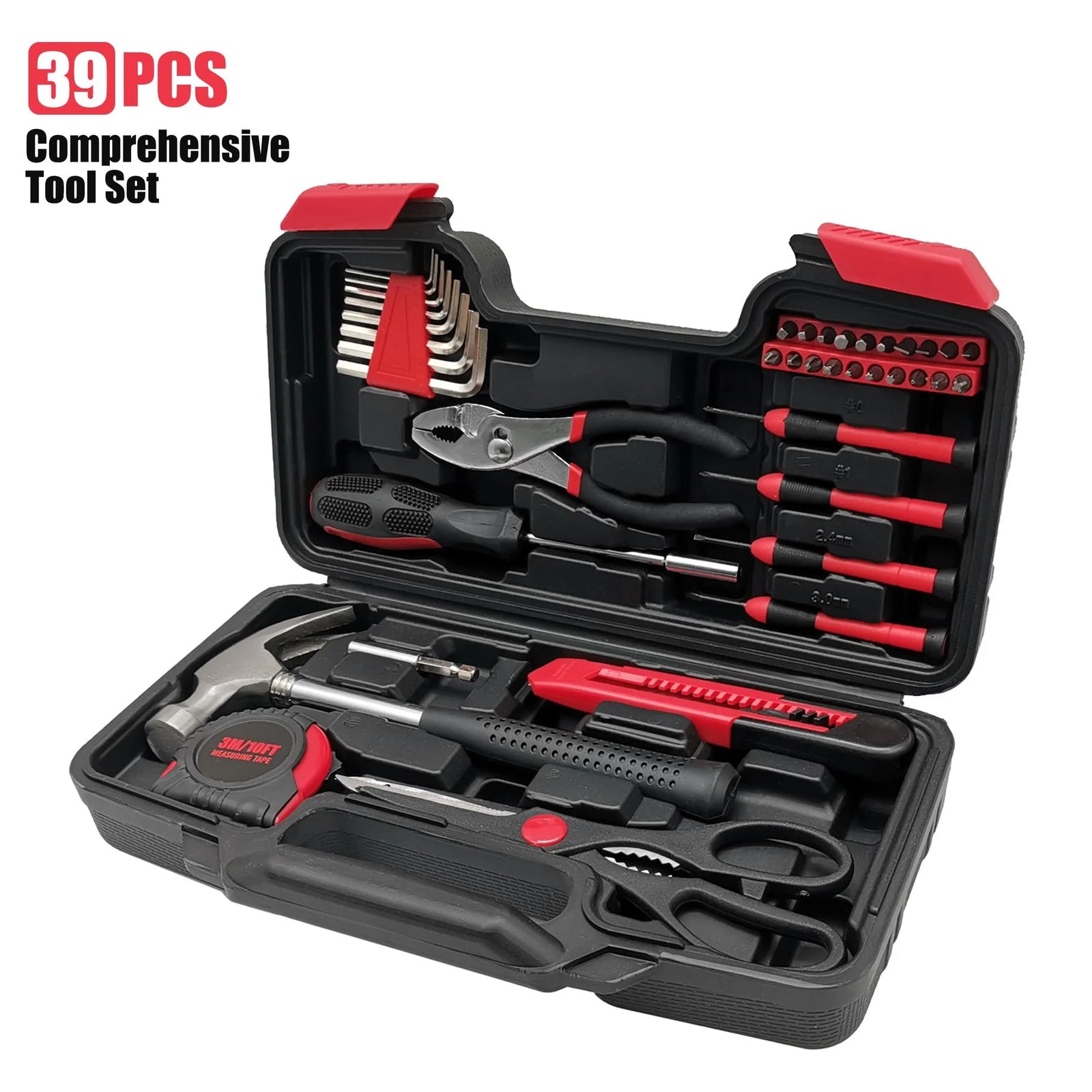 39-Piece Tool Set, General Household 39 PCS Hand Tool Kit with Plastic Toolbox Storage Case