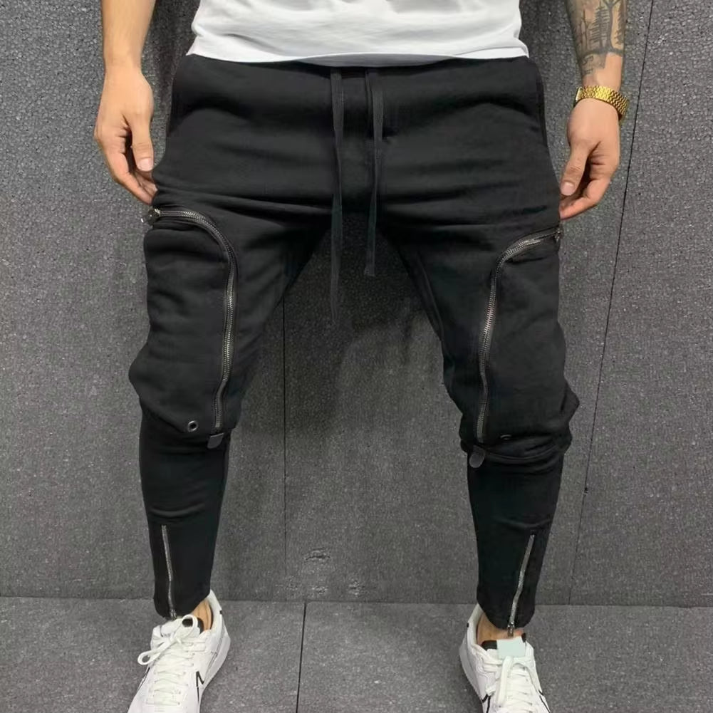 Pantalones Cargo Para Hombre, Pantalón Informal Con Cordón, Múltiples Cremalleras, Bolsillos, Estilo Hip Hop, Harem, Ropa De Calle